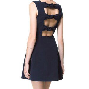 Zara Sleeveless Flowy Mini Dress Open Back Bow Detail Navy Blue Size S